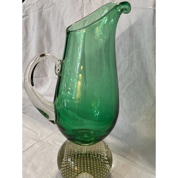 Vintage Rare Carl Erickson Controlled Bubble Glass Green Pitcher - Picture 6 of 7